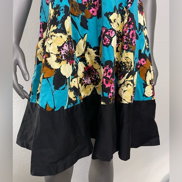 Nine West Dress 14 Floral V-Neck Fit n Flare Multicolor Cotton V Neck - Picture 5 of 13